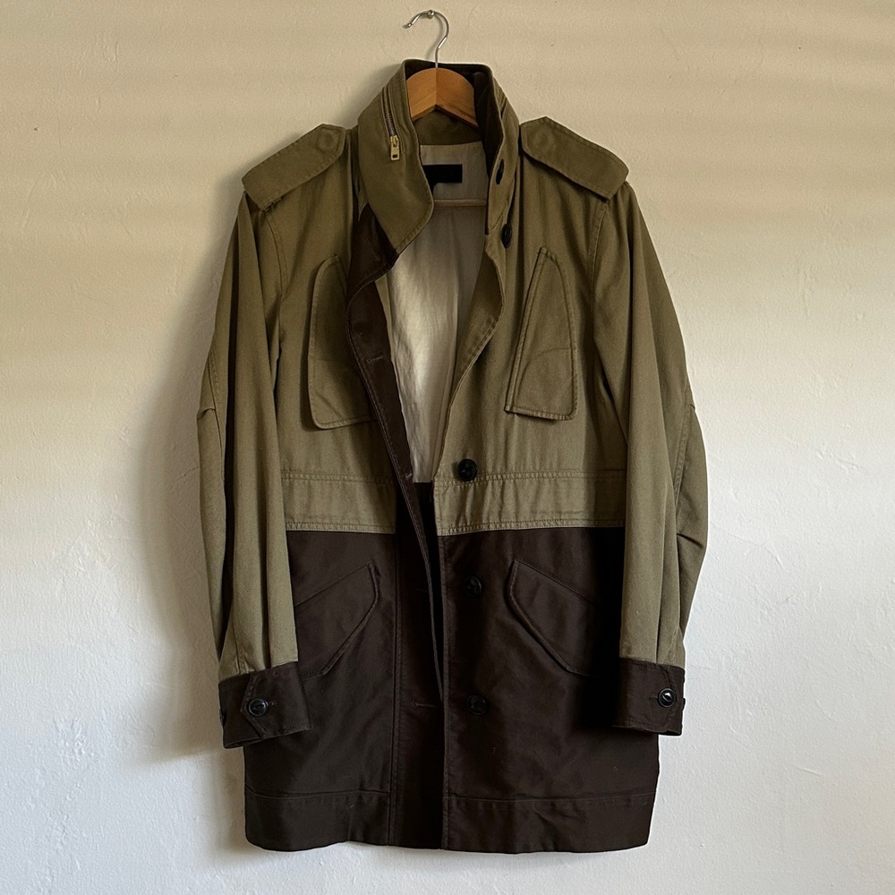 Rag & Bone Olive and Dark Brown Military Jacket with hood trench coat
